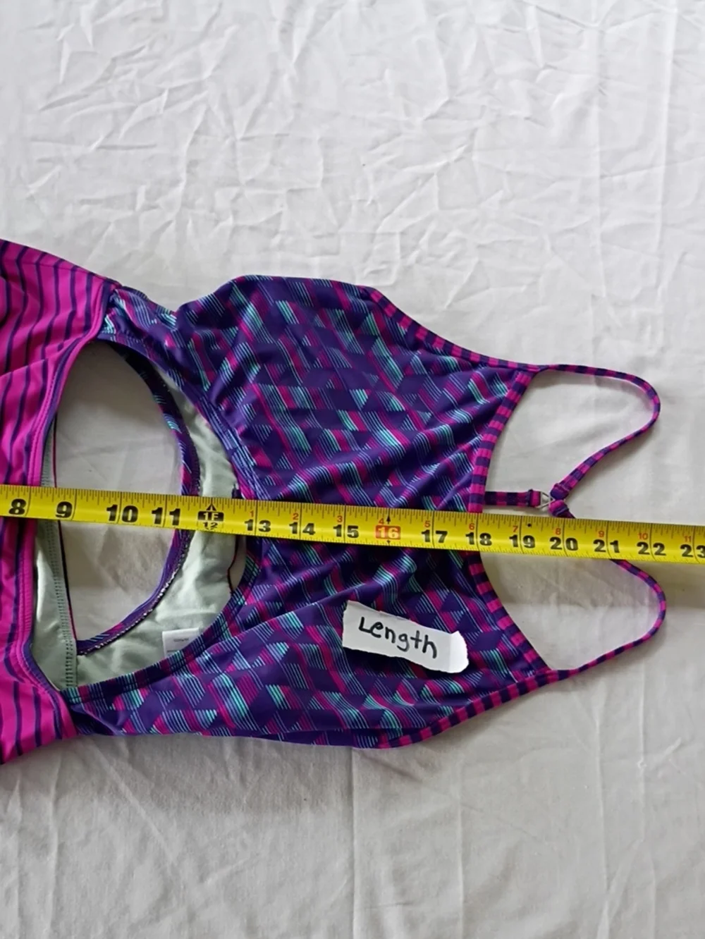 EUC Athleta Girl Purple/ Pink Patterned T-Back Cut Out One-Piece Swim Sz XL 14